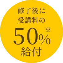 修了後に受講料の50%※給付
